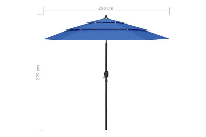 3-tasoinen aurinkovarjo alumiinitanko taivaansininen 2,5 m - Aurinkovarjo