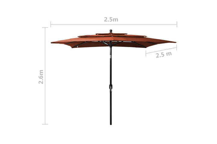 3-tasoinen aurinkovarjo alumiinitanko terrakotta 2,5x2,5 m - Aurinkovarjo