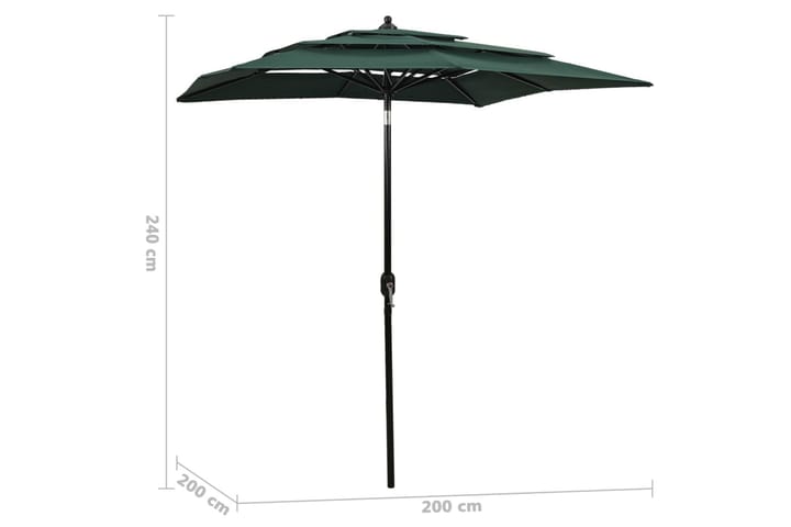 3-tasoinen aurinkovarjo alumiinitanko vihreä 2x2 m - Aurinkovarjo