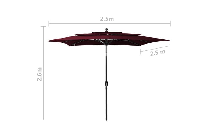 3-tasoinen aurinkovarjo alumiinitanko viininpunainen 2,5x2,5 - Aurinkovarjo