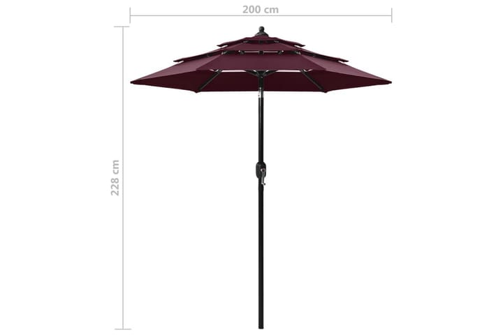 3-tasoinen aurinkovarjo alumiinitanko viininpunainen 2 m - Aurinkovarjo