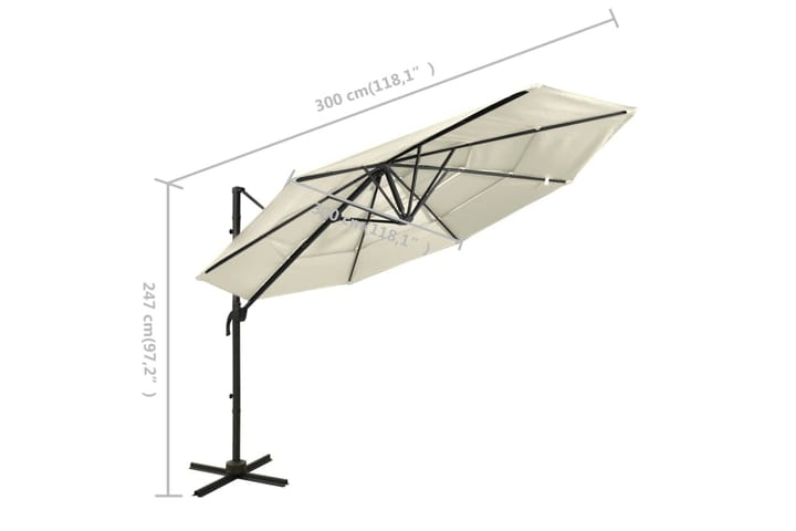 4-tasoinen aurinkovarjo alumiinitanko hiekka 3x3 m - Aurinkovarjo
