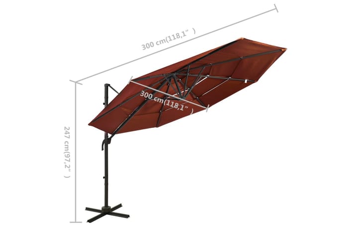 4-tasoinen aurinkovarjo alumiinitanko terrakotta 3x3 m - Aurinkovarjo