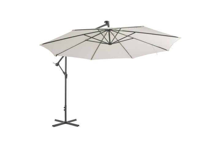 Aurinkovarjo LED-valoilla ja metallipylväällä 350 cm hiekka - Beige - Riippuva aurinkovarjo