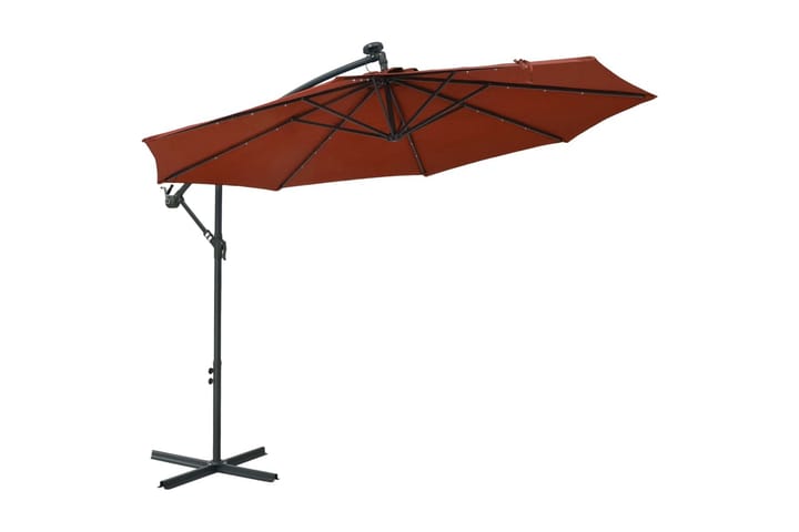 Aurinkovarjo LED-valoilla ja teräspylväällä terrakotta - Oranssi - Aurinkovarjo