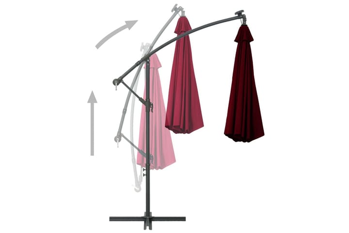 Aurinkovarjo LED-valoilla ja teräspylväällä viininpunainen - Punainen - Aurinkovarjo