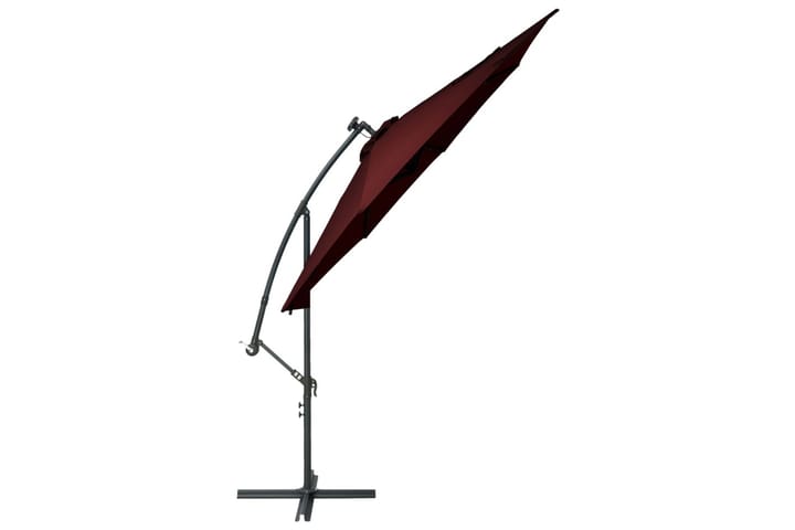 Aurinkovarjo LED-valoilla ja teräspylväällä viininpunainen - Punainen - Aurinkovarjo