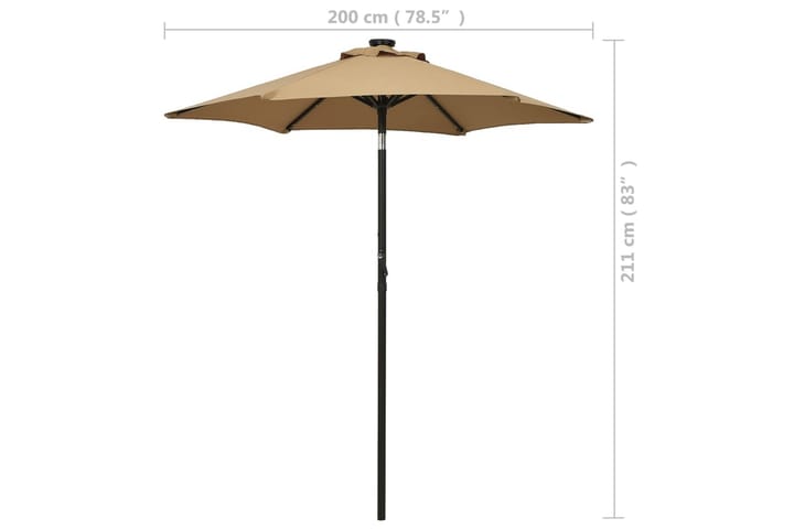 Aurinkovarjo LED-valoilla ruskeanharmaa 200x211 cm alumiini - Aurinkovarjo