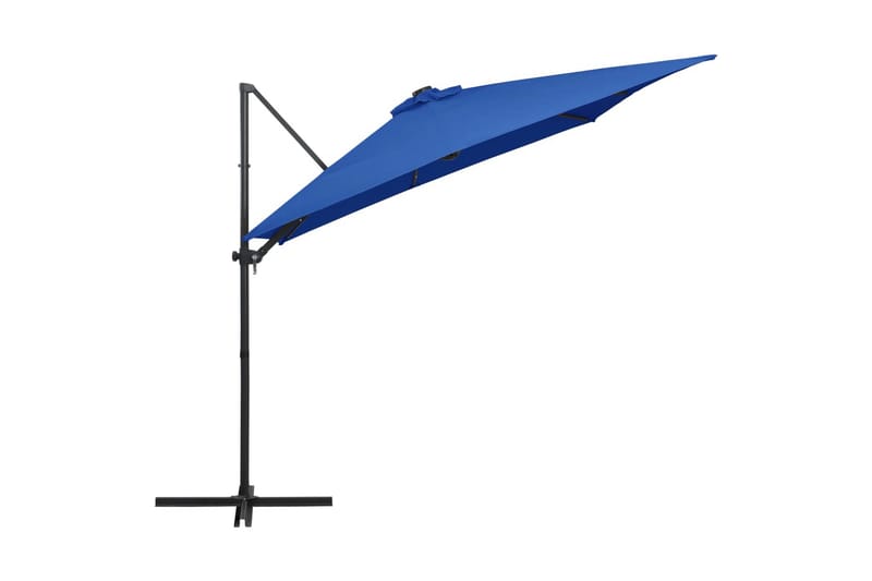 Aurinkovarjo LED-valoilla teräspylväs 250x250 cm taivaansin. - Sininen - Puutarhakalusteet - Aurinkosuoja - Aurinkovarjo