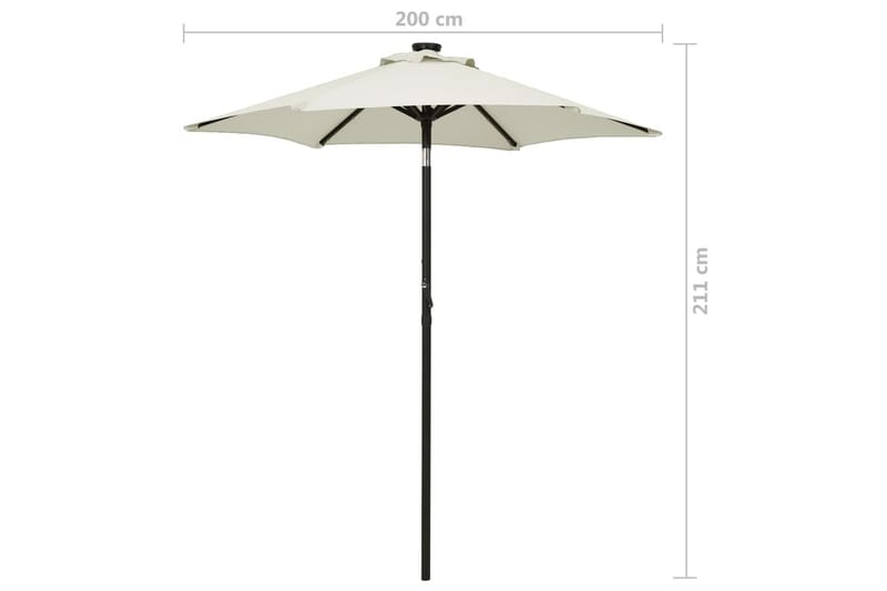 Aurinkovarjo LED-valolla hiekka 200x211 cm alumiini - Puutarhakalusteet - Aurinkosuoja - Aurinkovarjo
