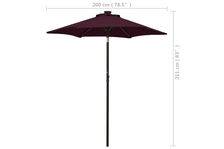Aurinkovarjo LED-valolla viininpunainen 200x211 cm alumiini - Aurinkovarjo
