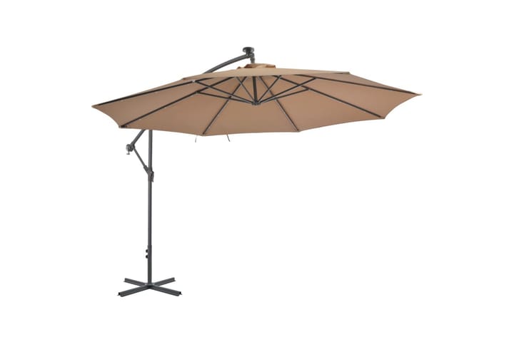 Aurinkovarjo LED-valot ja metallipylväs 350 cm ruskeanharmaa - Ruskea - Riippuva aurinkovarjo