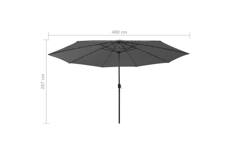 Aurinkovarjo LED-valot ja metallitanko 400 cm antrasiitti - Puutarhakalusteet - Aurinkosuoja - Aurinkovarjo