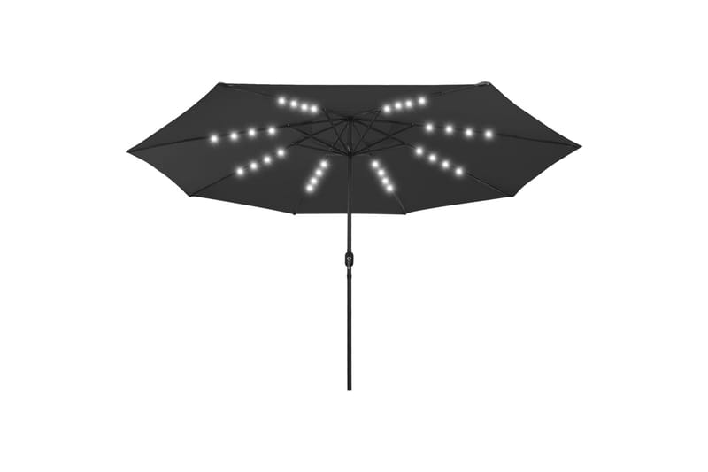 Aurinkovarjo LED-valot ja metallitanko 400 cm musta - Puutarhakalusteet - Aurinkosuoja - Aurinkovarjo