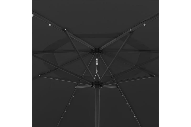Aurinkovarjo LED-valot ja metallitanko 400 cm musta - Puutarhakalusteet - Aurinkosuoja - Aurinkovarjo