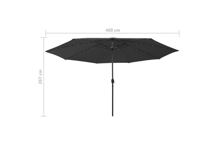 Aurinkovarjo LED-valot ja metallitanko 400 cm musta - Aurinkovarjo