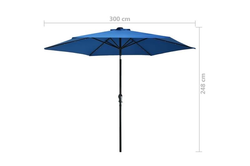 Aurinkovarjo LED-valot terästanko 300 cm taivaansininen - Sininen - Puutarhakalusteet - Aurinkosuoja - Aurinkovarjo
