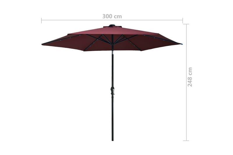 Aurinkovarjo LED-valot terästanko 300 cm viininpunainen - Puutarhakalusteet - Aurinkosuoja - Aurinkovarjo