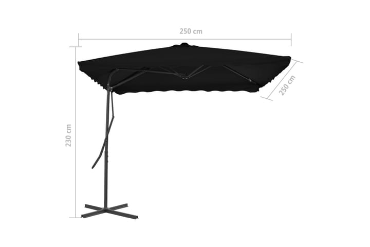 Aurinkovarjo terästangolla musta 250x250x230 cm - Musta - Aurinkovarjo