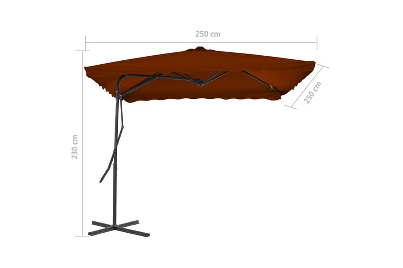 Aurinkovarjo terästangolla terrakotta 250x250x230 cm - Puutarhakalusteet - Aurinkosuoja - Aurinkovarjo
