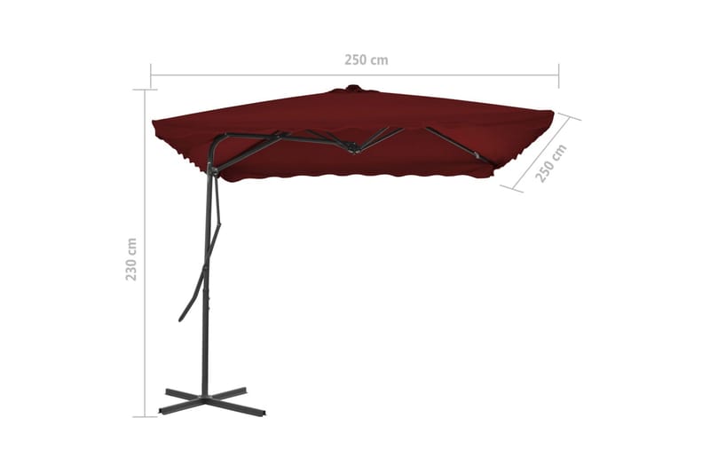 Aurinkovarjo terästangolla viininpunainen 250x250x230 cm - Punainen - Puutarhakalusteet - Aurinkosuoja - Aurinkovarjo