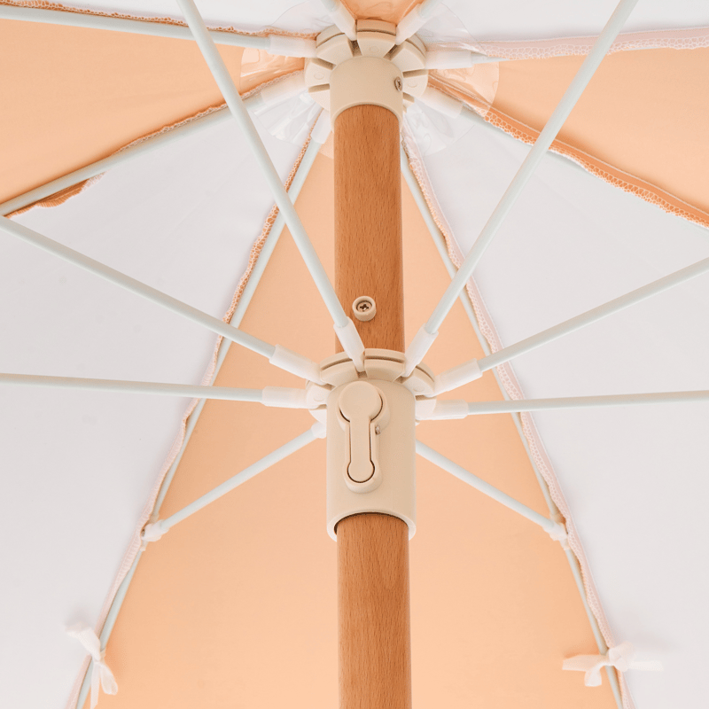 Aurinkovarjo ulos 155 cm Mondello - valkoinen/oranssi - Puutarhakalusteet - Aurinkosuoja - Aurinkovarjo - Rantavarjo