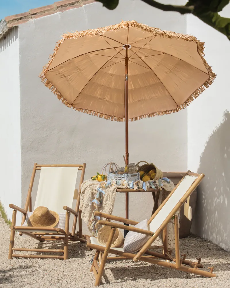 Aurinkovarjo ulos 175 cm Civetta - luonnollinen/ruskea - Puutarhakalusteet - Aurinkosuoja - Aurinkovarjo - Parvekevarjo