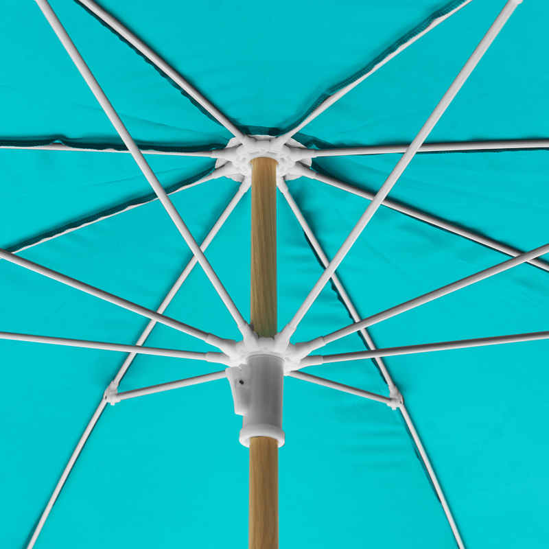 Aurinkovarjo ulos 232 cm Sestriere - sininen/valkoinen/ruskea - Puutarhakalusteet - Aurinkosuoja - Aurinkovarjo - Parvekevarjo