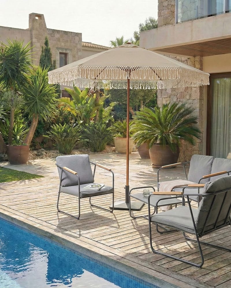 Aurinkovarjo ulos 258 cm Murasa - beige/ruskea - Puutarhakalusteet - Aurinkosuoja - Aurinkovarjo - Parvekevarjo