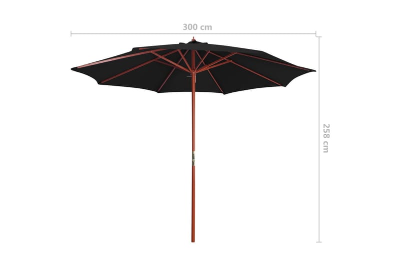 Aurinkovarjo puurunko 300x258 cm musta - Musta - Puutarhakalusteet - Aurinkosuoja - Aurinkovarjo