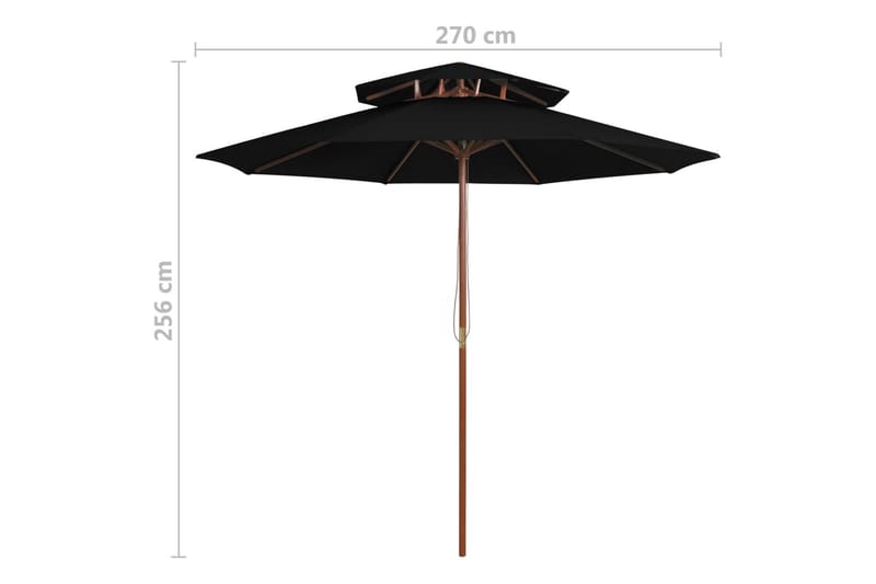 Kaksikerroksinen aurinkovarjo puurunko musta 270 cm - Puutarhakalusteet - Aurinkosuoja - Aurinkovarjo