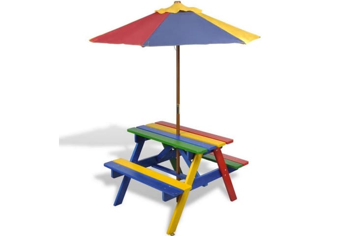 Lasten Picnic Pöytä ja Penkit Aurinkovarjolla Neljä Väriä - Monivärinen - Aurinkovarjo