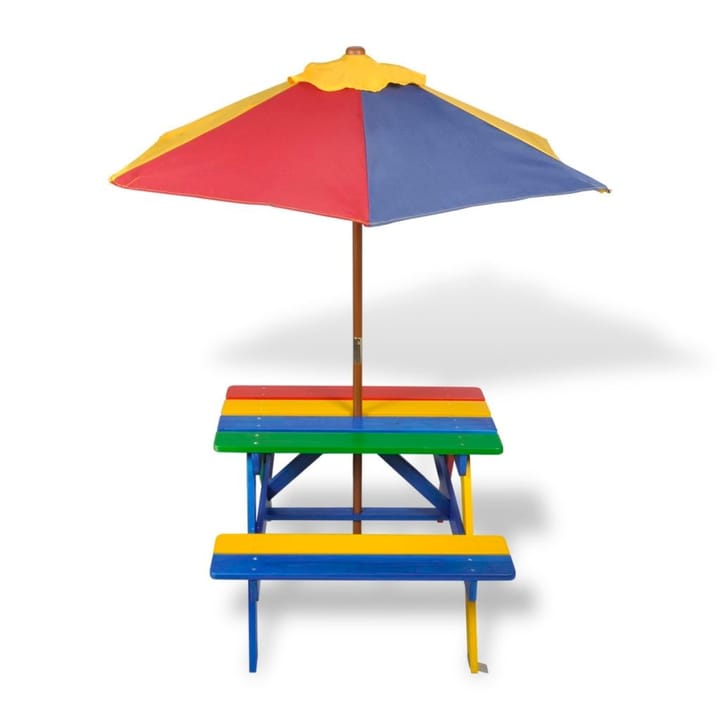 Lasten Picnic Pöytä ja Penkit Aurinkovarjolla Neljä Väriä - Monivärinen - Aurinkovarjo