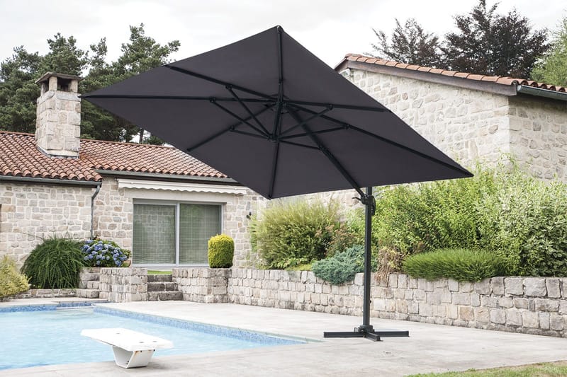 Miami Parasolli vapaasti seisova 3×3 m - Harmaa - Puutarhakalusteet - Aurinkosuoja - Aurinkovarjo - Riippuva aurinkovarjo