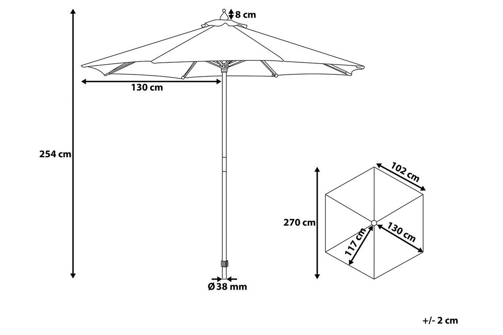 Päivänvarjo Toscana II 254 cm - Puutarhakalusteet - Aurinkosuoja - Aurinkovarjo