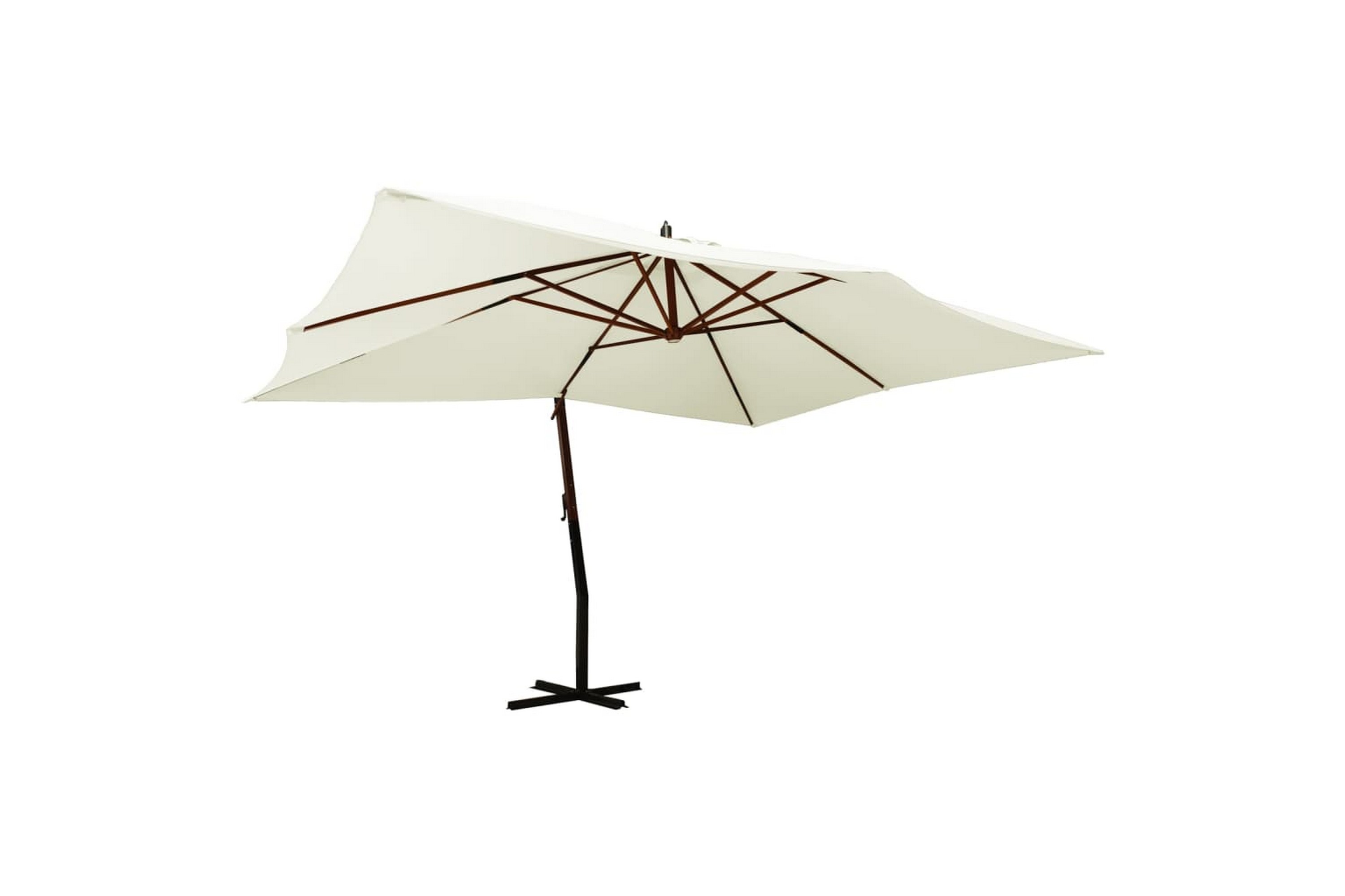 Riippuva aurinkovarjo puupylväällä 400x300 cm hiekka - Valkoinen