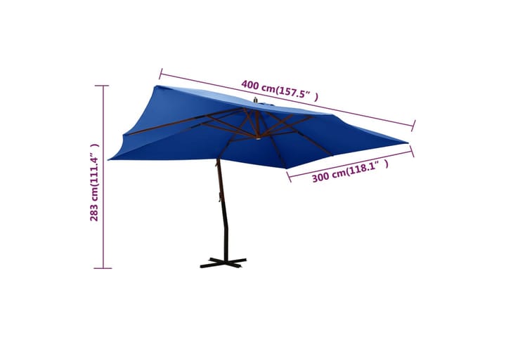 Riippuva aurinkovarjo puupylväällä 400x300 cm taivaansininen - Sininen - Parvekevarjo
