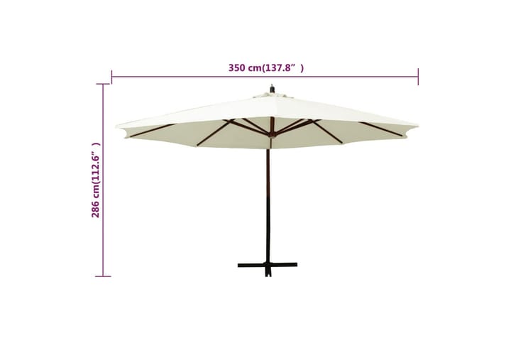 Riippuva aurinkovarjo puurunko 350 cm hiekanvalkoinen - Valkoinen - Parvekevarjo