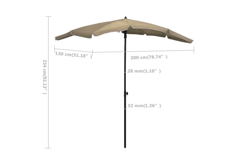 Puutarhan Aurinkovarjo tangolla 200x130 cm harmaanruskea - Taupe - Puutarhakalusteet - Aurinkosuoja - Aurinkovarjo
