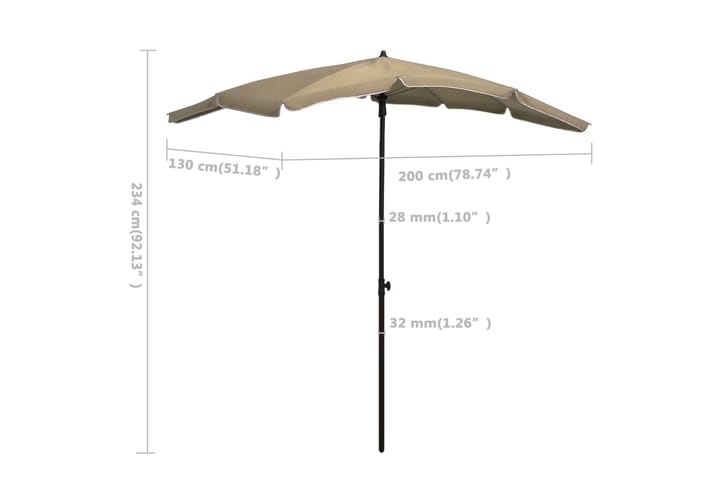 Puutarhan Aurinkovarjo tangolla 200x130 cm harmaanruskea - Taupe - Aurinkovarjo