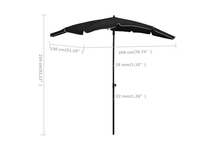 Puutarhan Aurinkovarjo tangolla 200x130 cm musta - Musta - Aurinkovarjo