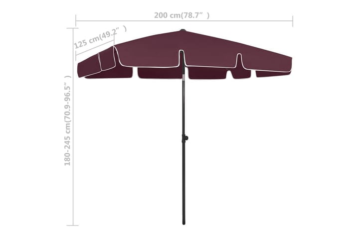 Rantavarjo viininpunainen 200x125 cm - Aurinkovarjo