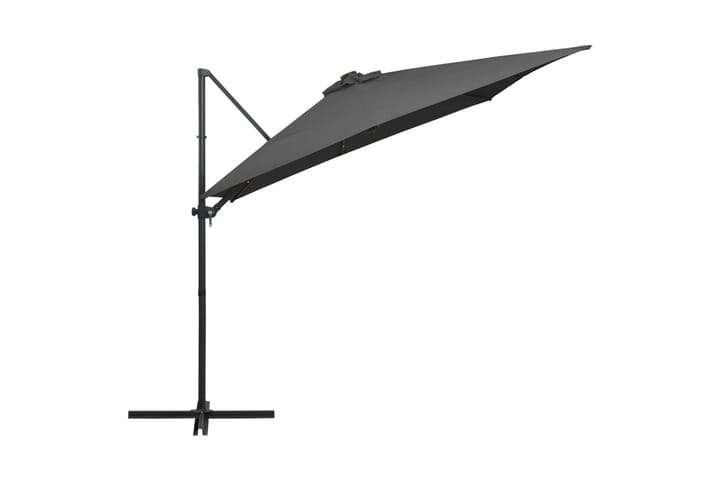 Aurinkovarjo LED-valoilla & teräspylväällä 250x250cm antras. - Antrasiitti - Riippuva aurinkovarjo