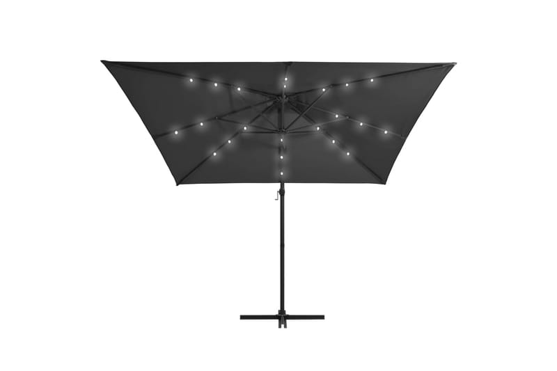 Aurinkovarjo LED-valoilla & teräspylväällä 250x250cm antras. - Antrasiitti - Puutarhakalusteet - Aurinkosuoja - Aurinkovarjo - Riippuva aurinkovarjo