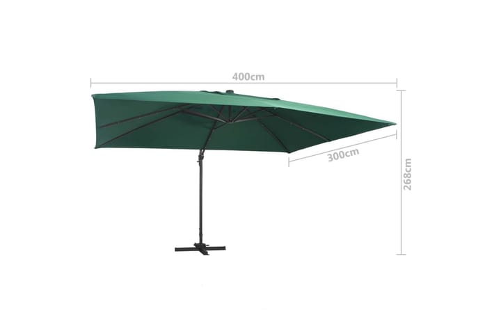 Aurinkovarjo LED-valoilla alumiinipylväällä 400x300cm vihreä - Vihreä - Riippuva aurinkovarjo