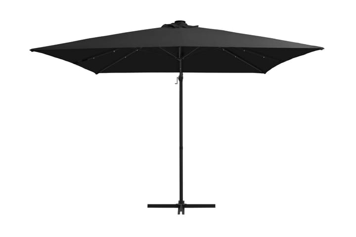Aurinkovarjo LED-valoilla ja teräspylväällä 250x250 cm musta - Musta - Riippuva aurinkovarjo