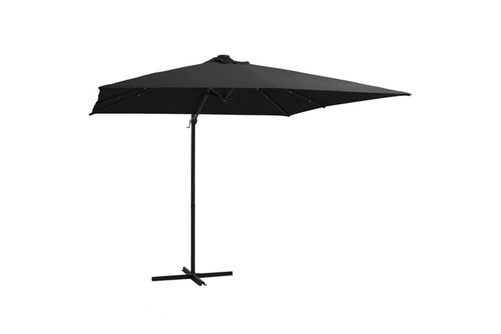 Aurinkovarjo LED-valoilla ja teräspylväällä 250x250 cm musta - Musta - Riippuva aurinkovarjo