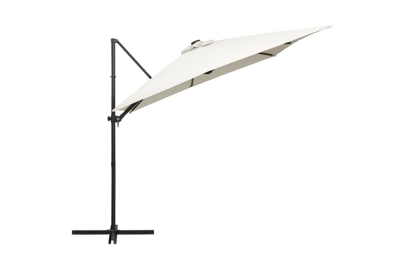 Aurinkovarjo LED-valoilla ja teräspylväällä 250x250cm hiekka - Valkoinen - Puutarhakalusteet - Aurinkosuoja - Aurinkovarjo - Riippuva aurinkovarjo