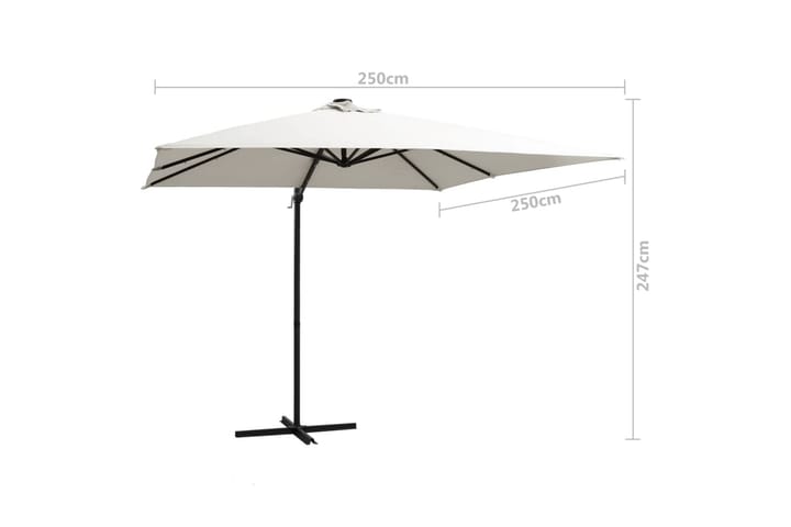 Aurinkovarjo LED-valoilla ja teräspylväällä 250x250cm hiekka - Valkoinen - Riippuva aurinkovarjo