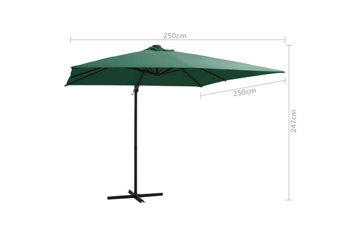 Aurinkovarjo LED-valoilla ja teräspylväällä 250x250cm vihreä - Vihreä - Riippuva aurinkovarjo